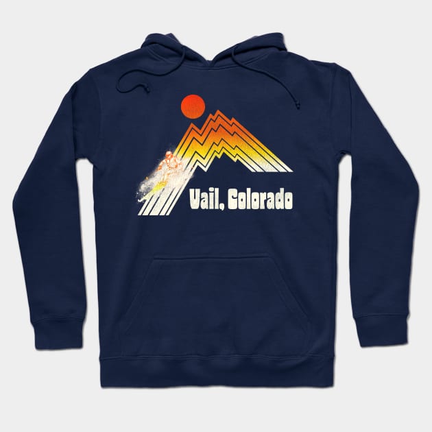 Vail Colorado 70s/80s Retro Souvenir Style Skiing Hoodie by darklordpug